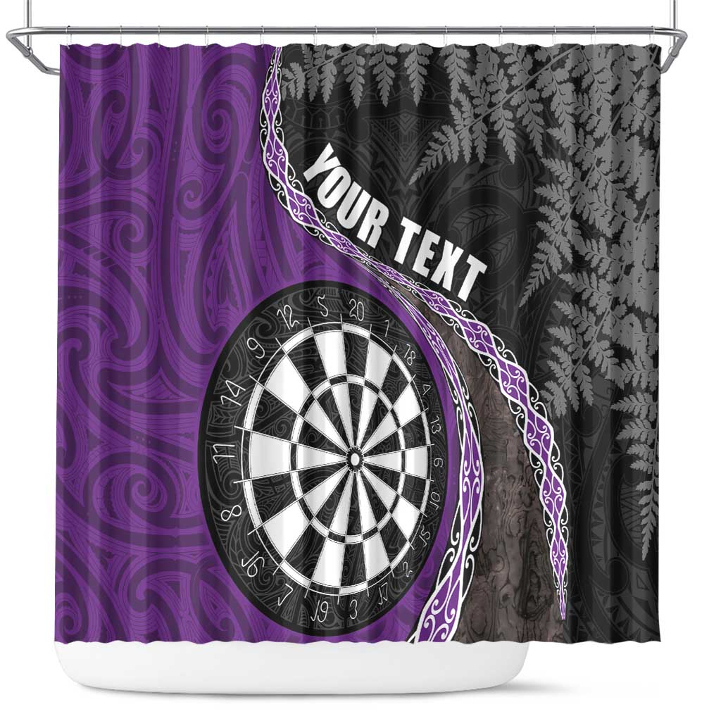 Personalised New Zealand Darts Shower Curtain Koru Tribal Tattoo and Silver Fern Maori Pattern Purple Color LT03 Purple - Polynesian Pride