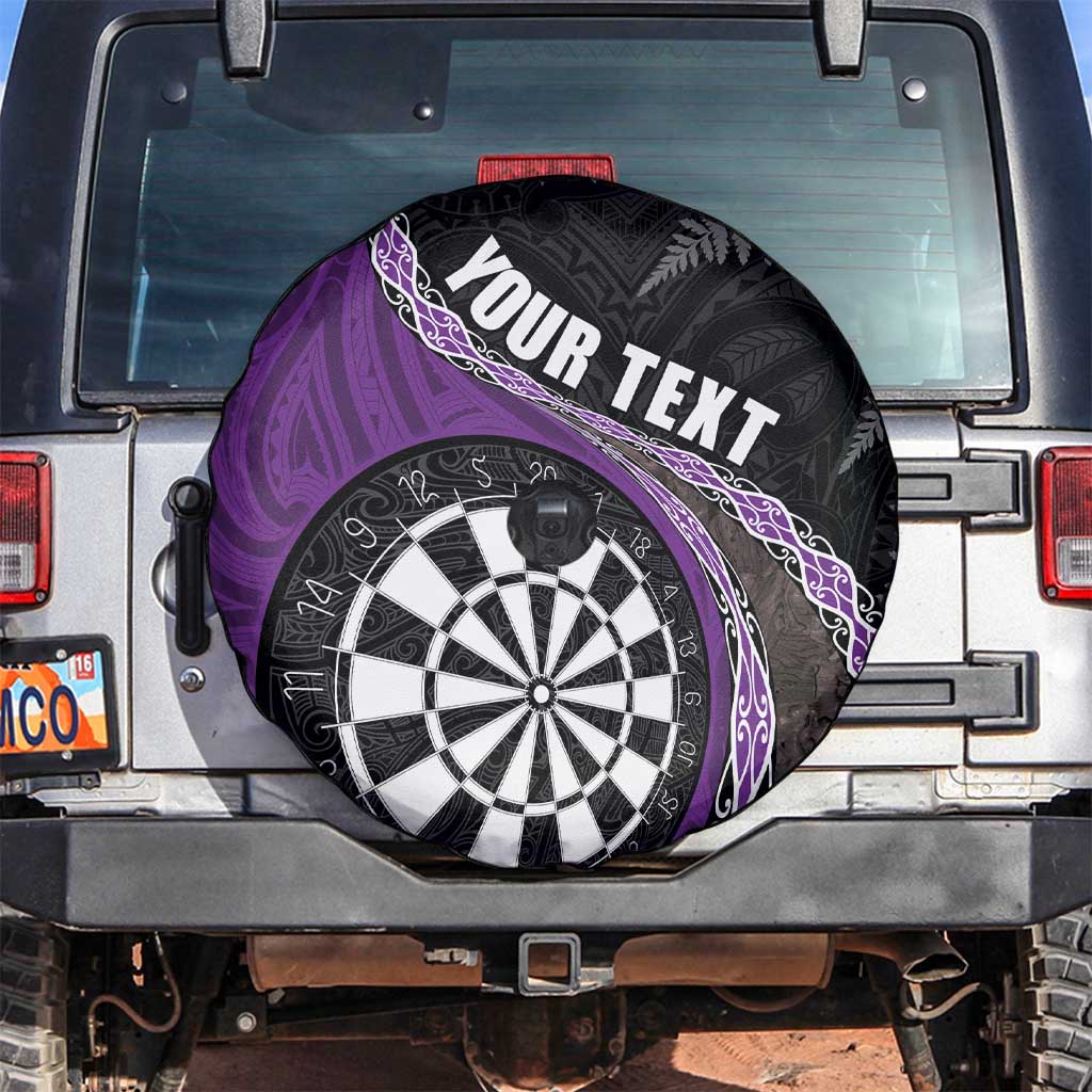 Personalised New Zealand Darts Spare Tire Cover Koru Tribal Tattoo and Silver Fern Maori Pattern Purple Color LT03 Purple - Polynesian Pride
