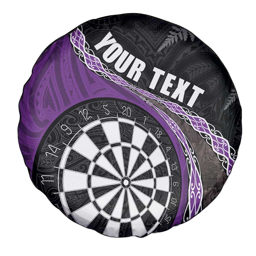 Personalised New Zealand Darts Spare Tire Cover Koru Tribal Tattoo and Silver Fern Maori Pattern Purple Color LT03 - Polynesian Pride