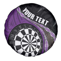 Personalised New Zealand Darts Spare Tire Cover Koru Tribal Tattoo and Silver Fern Maori Pattern Purple Color LT03 - Polynesian Pride