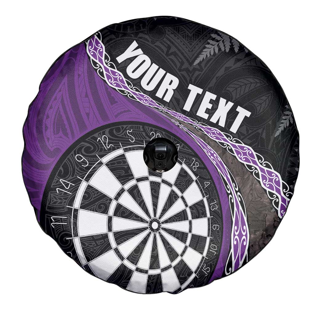 Personalised New Zealand Darts Spare Tire Cover Koru Tribal Tattoo and Silver Fern Maori Pattern Purple Color LT03 - Polynesian Pride