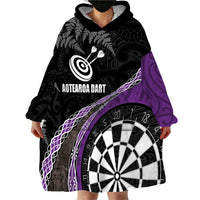 Personalised New Zealand Darts Wearable Blanket Hoodie Koru Tribal Tattoo and Silver Fern Maori Pattern Purple Color LT03 - Polynesian Pride