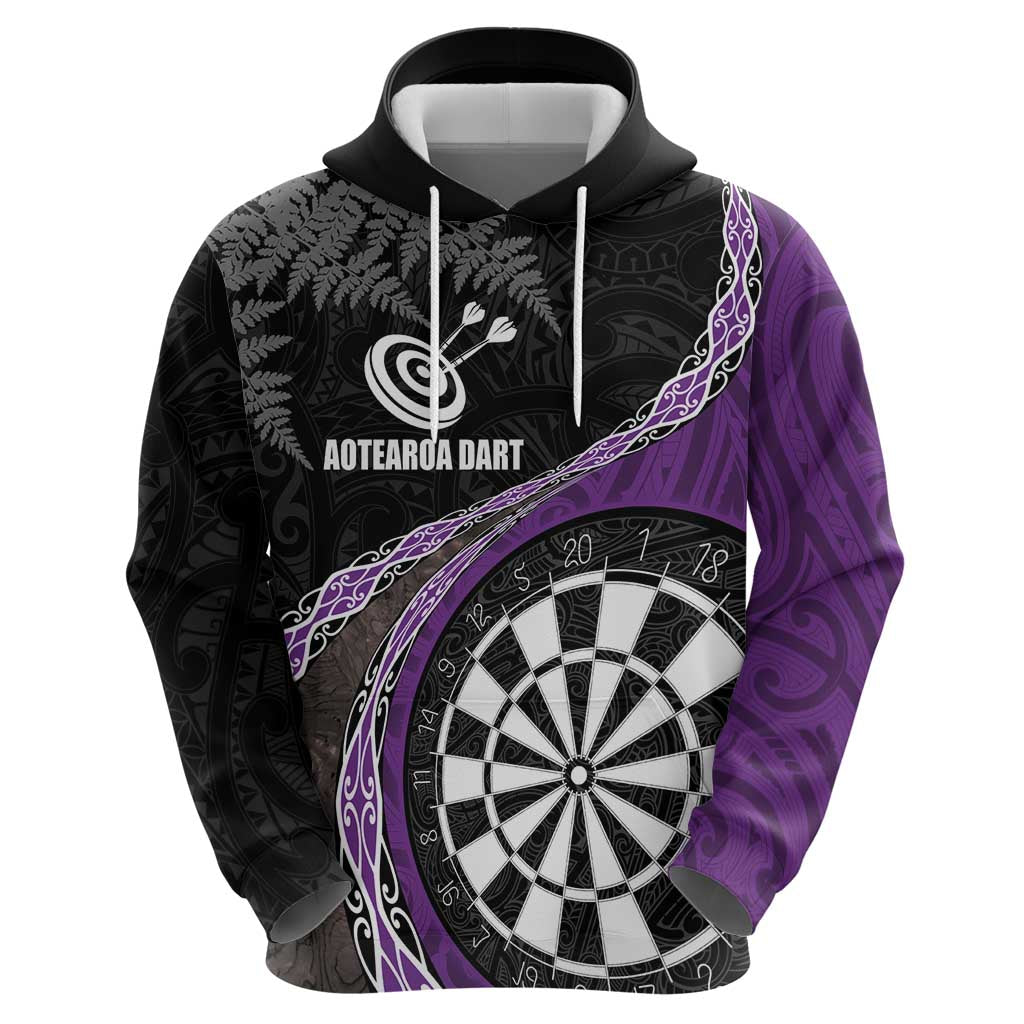 Personalised New Zealand Darts Zip Hoodie Koru Tribal Tattoo and Silver Fern Maori Pattern Purple Color LT03 - Polynesian Pride