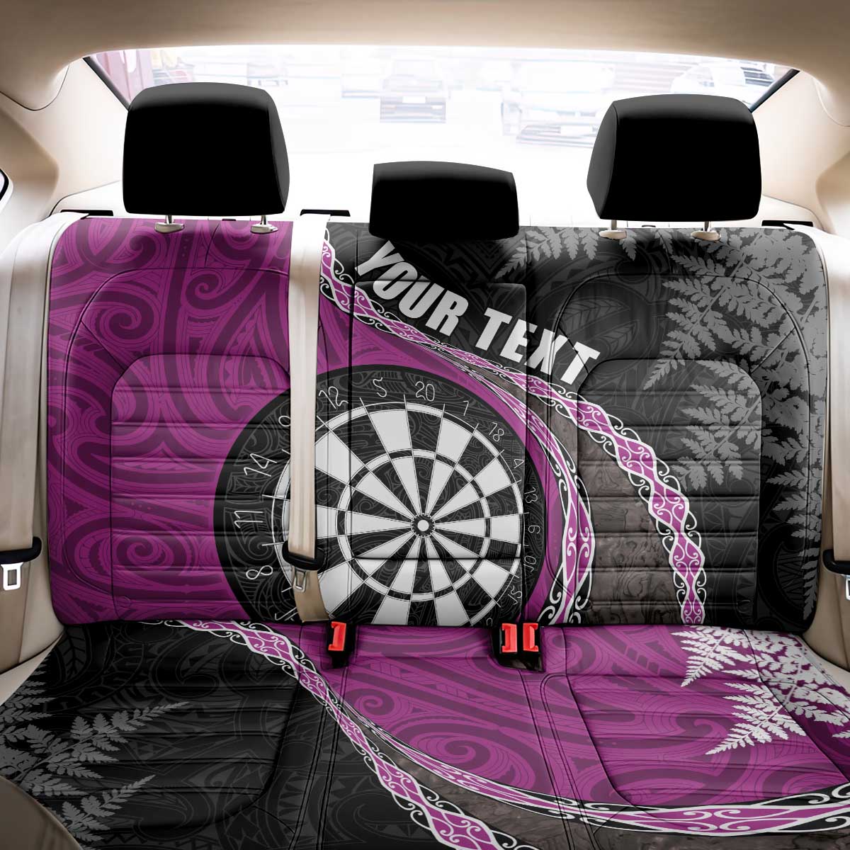 Personalised New Zealand Darts Back Car Seat Cover Koru Tribal Tattoo and Silver Fern Maori Pattern Pink Color LT03 - Polynesian Pride