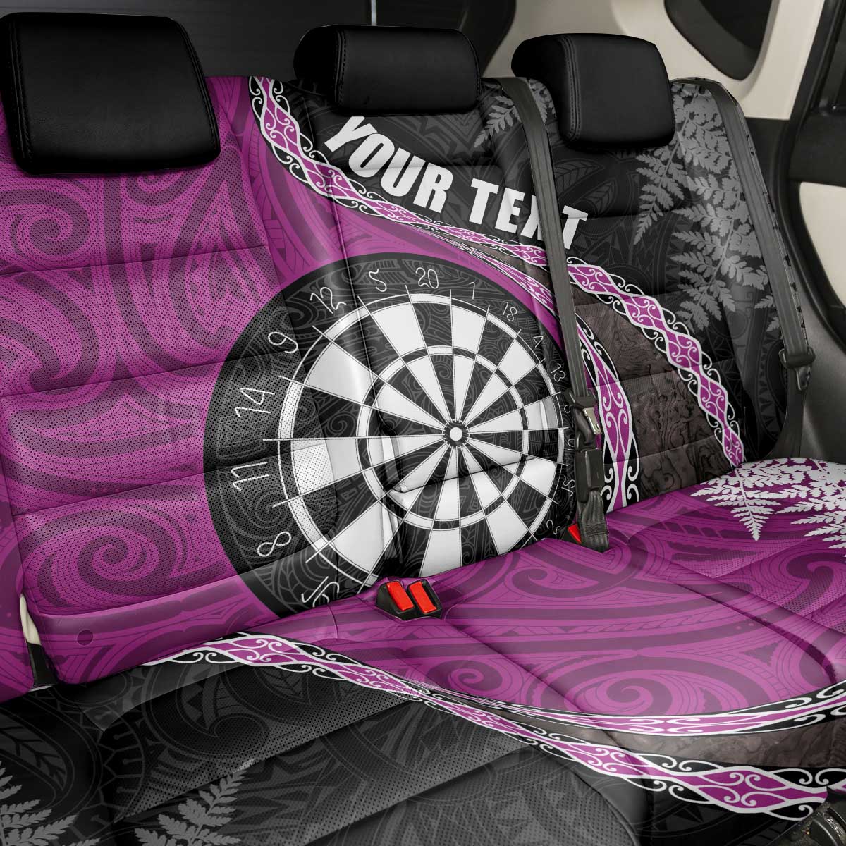 Personalised New Zealand Darts Back Car Seat Cover Koru Tribal Tattoo and Silver Fern Maori Pattern Pink Color LT03 - Polynesian Pride