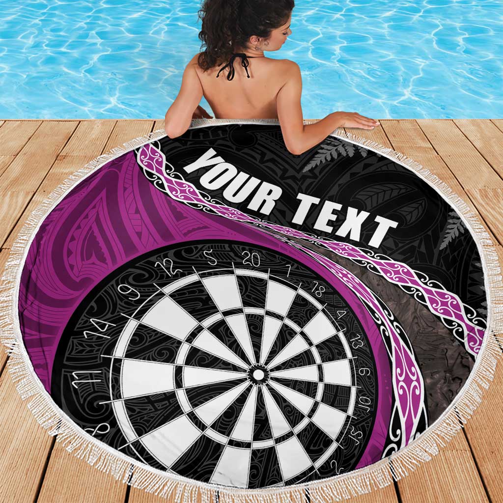Personalised New Zealand Darts Beach Blanket Koru Tribal Tattoo and Silver Fern Maori Pattern Pink Color