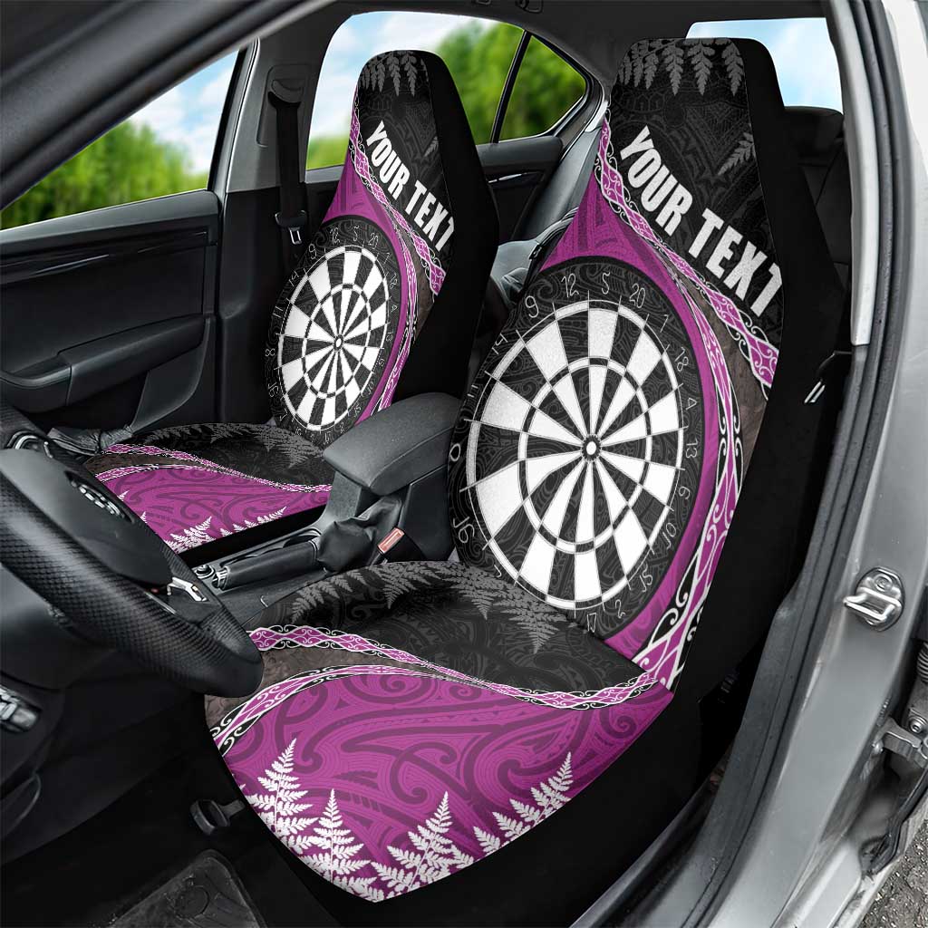 Personalised New Zealand Darts Car Seat Cover Koru Tribal Tattoo and Silver Fern Maori Pattern Pink Color LT03 - Polynesian Pride