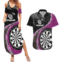 Personalised New Zealand Darts Couples Matching Summer Maxi Dress and Hawaiian Shirt Koru Tribal Tattoo and Silver Fern Maori Pattern Pink Color LT03 Pink - Polynesian Pride