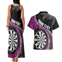 Personalised New Zealand Darts Couples Matching Tank Maxi Dress and Hawaiian Shirt Koru Tribal Tattoo and Silver Fern Maori Pattern Pink Color LT03 - Polynesian Pride