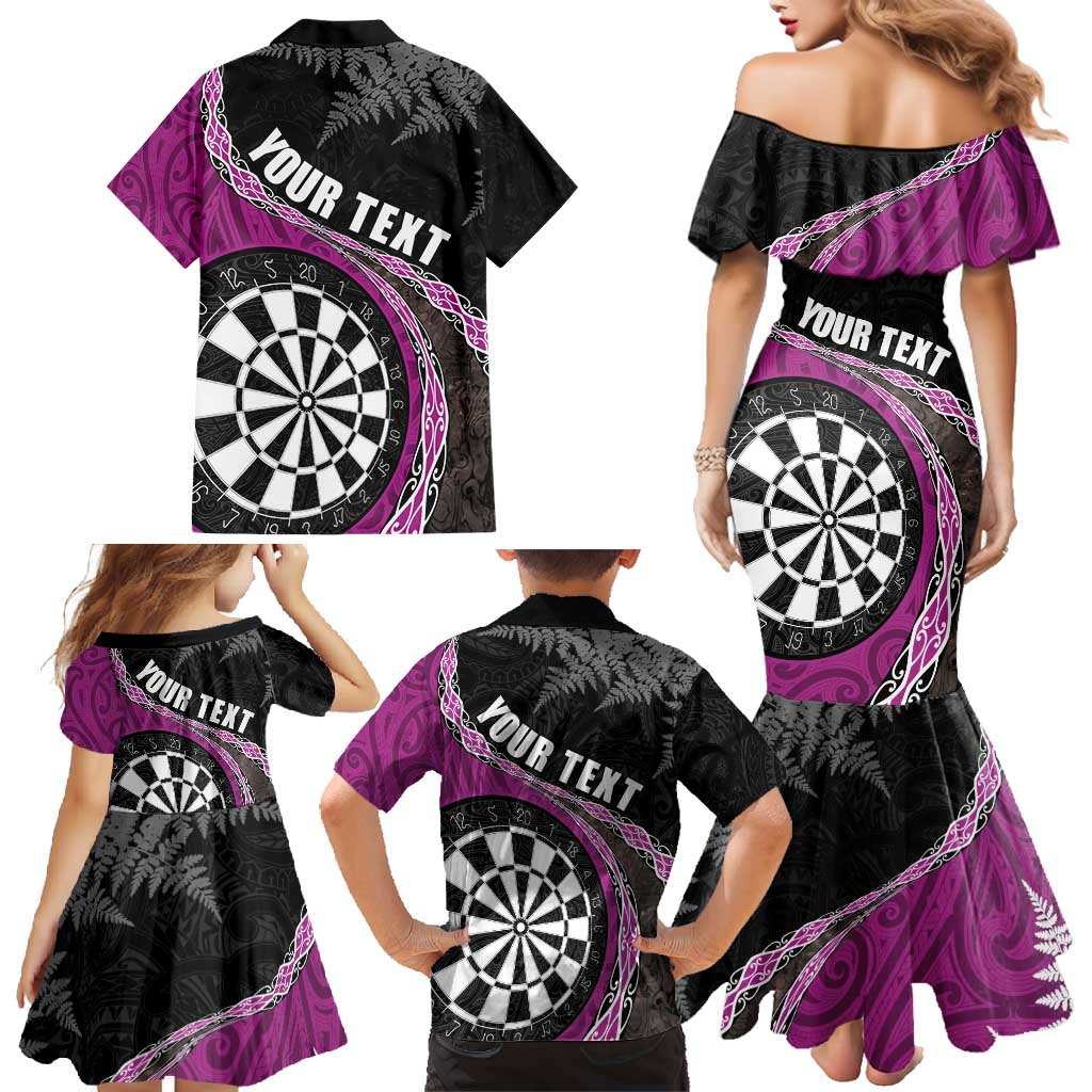 Personalised New Zealand Darts Family Matching Mermaid Dress and Hawaiian Shirt Koru Tribal Tattoo and Silver Fern Maori Pattern Pink Color LT03 - Polynesian Pride
