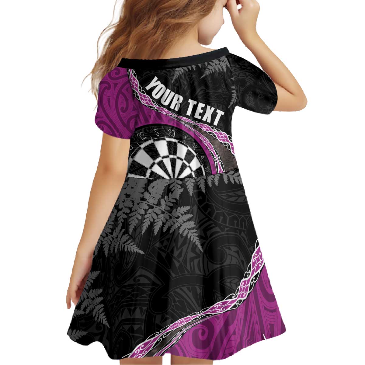 Personalised New Zealand Darts Family Matching Off The Shoulder Long Sleeve Dress and Hawaiian Shirt Koru Tribal Tattoo and Silver Fern Maori Pattern Pink Color LT03 - Polynesian Pride