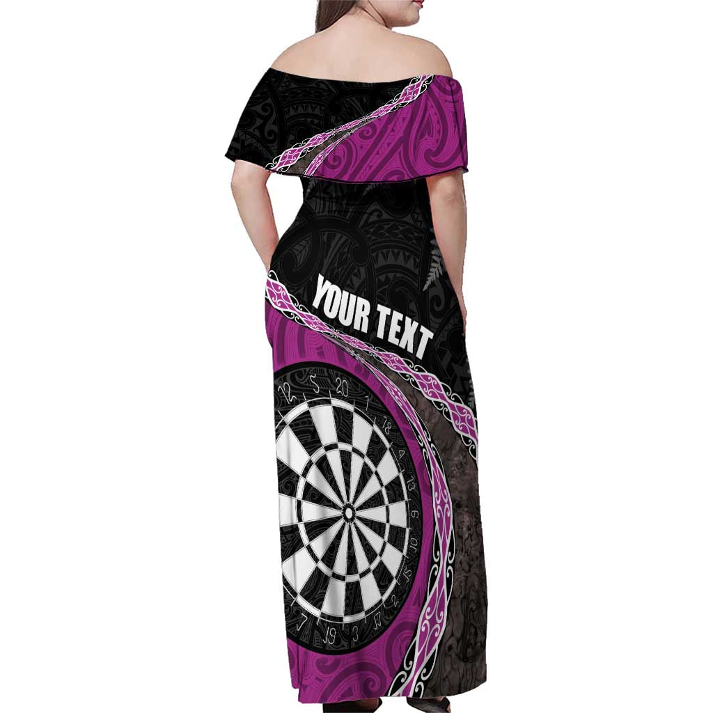 Personalised New Zealand Darts Family Matching Off Shoulder Maxi Dress and Hawaiian Shirt Koru Tribal Tattoo and Silver Fern Maori Pattern Pink Color LT03 - Polynesian Pride