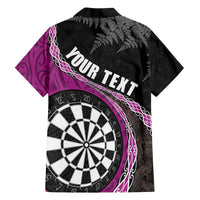 Personalised New Zealand Darts Family Matching Off Shoulder Short Dress and Hawaiian Shirt Koru Tribal Tattoo and Silver Fern Maori Pattern Pink Color LT03 - Polynesian Pride