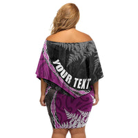Personalised New Zealand Darts Family Matching Off Shoulder Short Dress and Hawaiian Shirt Koru Tribal Tattoo and Silver Fern Maori Pattern Pink Color LT03 - Polynesian Pride