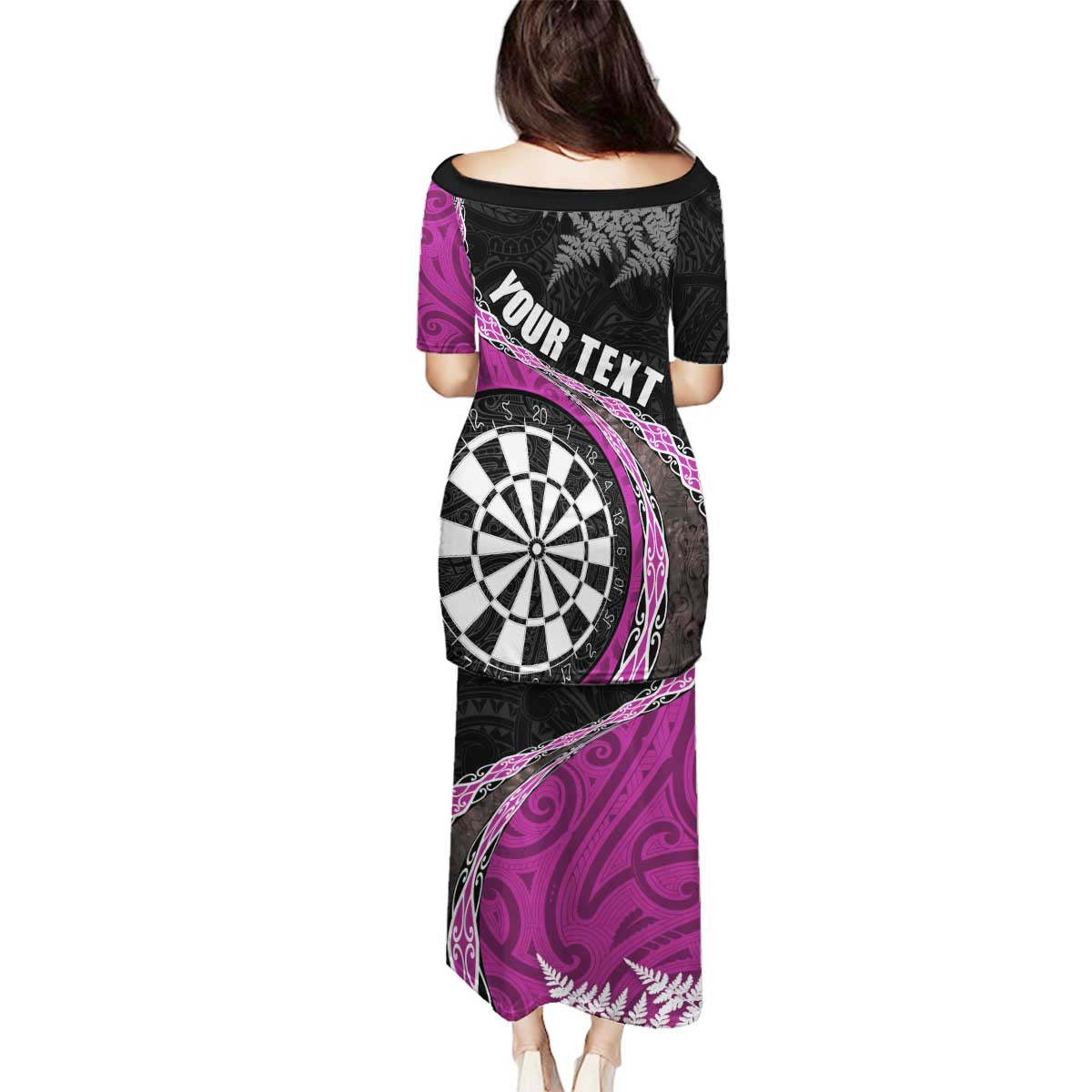 Personalised New Zealand Darts Family Matching Puletasi and Hawaiian Shirt Koru Tribal Tattoo and Silver Fern Maori Pattern Pink Color LT03 - Polynesian Pride