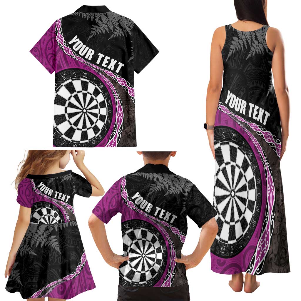 Personalised New Zealand Darts Family Matching Tank Maxi Dress and Hawaiian Shirt Koru Tribal Tattoo and Silver Fern Maori Pattern Pink Color LT03 - Polynesian Pride