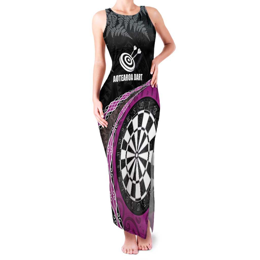Personalised New Zealand Darts Family Matching Tank Maxi Dress and Hawaiian Shirt Koru Tribal Tattoo and Silver Fern Maori Pattern Pink Color LT03 Mom's Dress Pink - Polynesian Pride