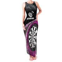 Personalised New Zealand Darts Family Matching Tank Maxi Dress and Hawaiian Shirt Koru Tribal Tattoo and Silver Fern Maori Pattern Pink Color LT03 Mom's Dress Pink - Polynesian Pride