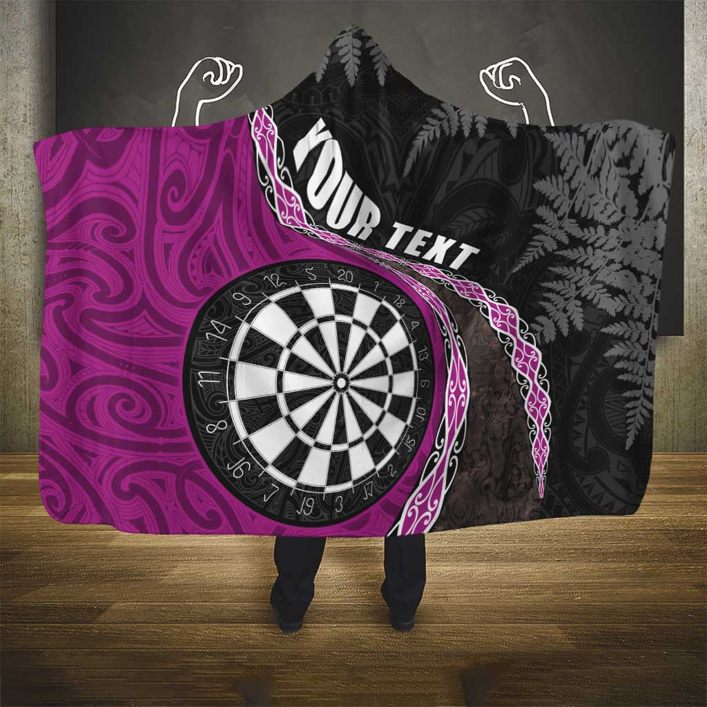 Personalised New Zealand Darts Hooded Blanket Koru Tribal Tattoo and Silver Fern Maori Pattern Pink Color LT03 - Polynesian Pride