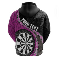 Personalised New Zealand Darts Hoodie Koru Tribal Tattoo and Silver Fern Maori Pattern Pink Color LT03 - Polynesian Pride