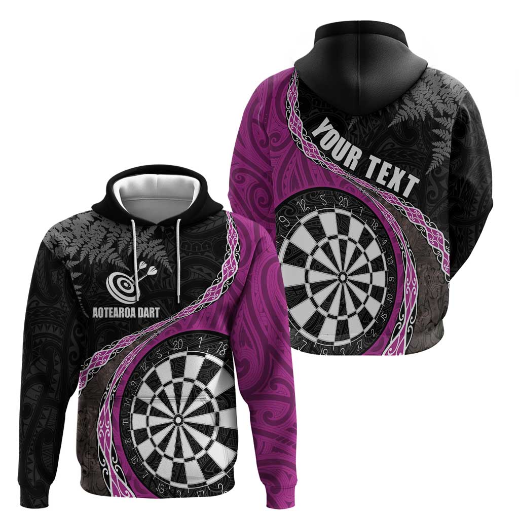 Personalised New Zealand Darts Hoodie Koru Tribal Tattoo and Silver Fern Maori Pattern Pink Color LT03 - Polynesian Pride