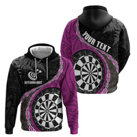 Personalised New Zealand Darts Hoodie Koru Tribal Tattoo and Silver Fern Maori Pattern Pink Color LT03 - Polynesian Pride