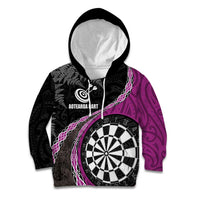 Personalised New Zealand Darts Kid Hoodie Koru Tribal Tattoo and Silver Fern Maori Pattern Pink Color LT03 Hoodie Pink - Polynesian Pride