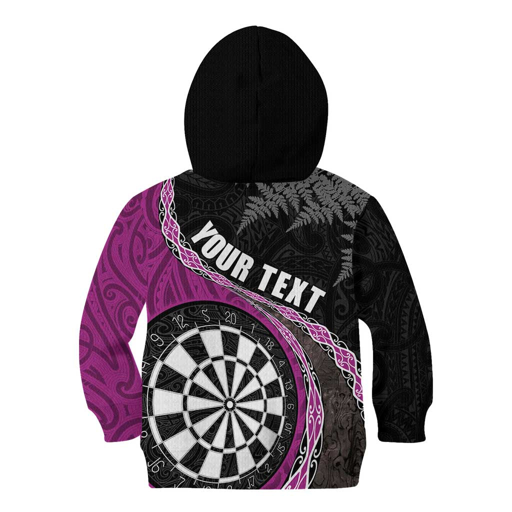 Personalised New Zealand Darts Kid Hoodie Koru Tribal Tattoo and Silver Fern Maori Pattern Pink Color LT03 - Polynesian Pride