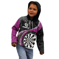 Personalised New Zealand Darts Kid Hoodie Koru Tribal Tattoo and Silver Fern Maori Pattern Pink Color LT03 - Polynesian Pride