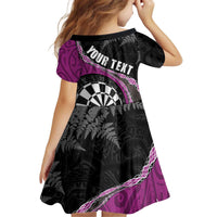 Personalised New Zealand Darts Kid Short Sleeve Dress Koru Tribal Tattoo and Silver Fern Maori Pattern Pink Color LT03 - Polynesian Pride
