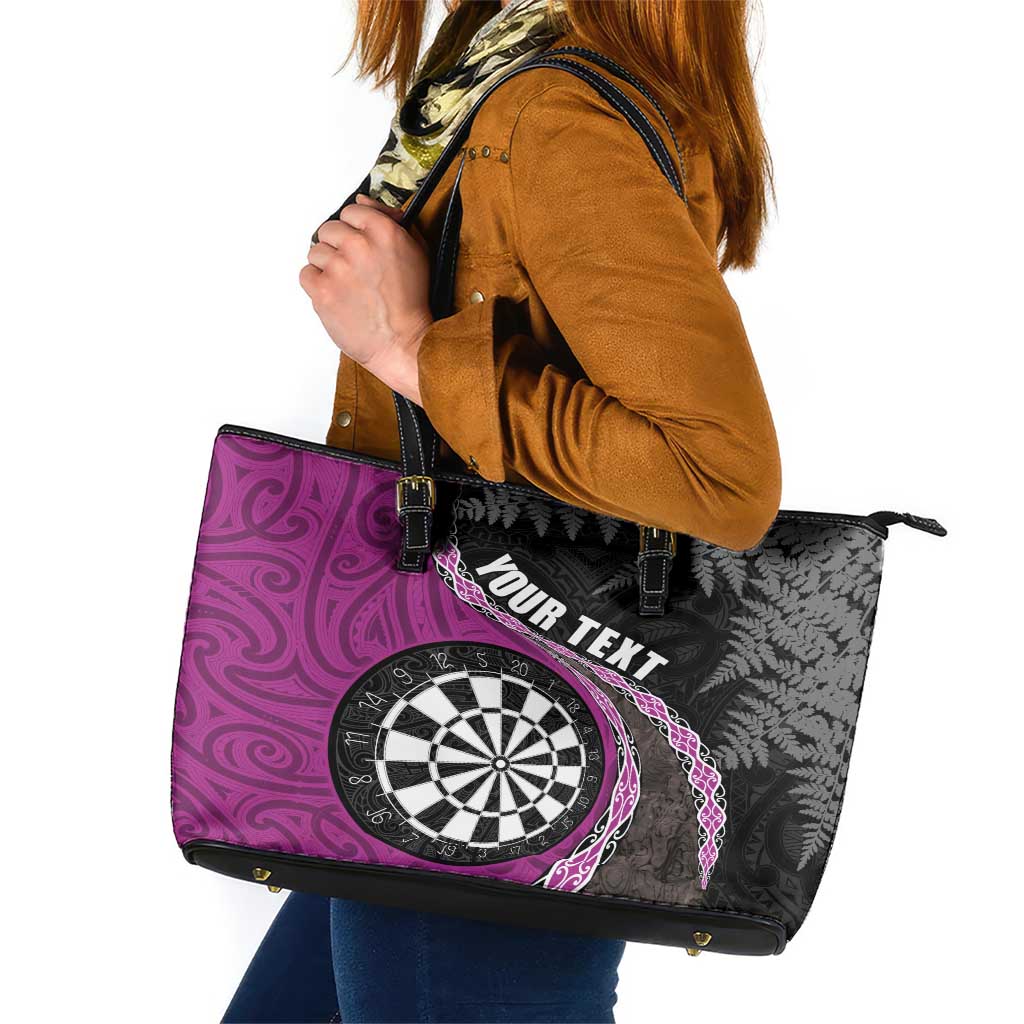Personalised New Zealand Darts Leather Tote Bag Koru Tribal Tattoo and Silver Fern Maori Pattern Pink Color LT03 Pink - Polynesian Pride