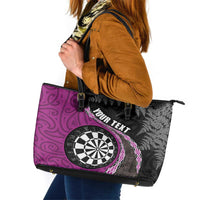 Personalised New Zealand Darts Leather Tote Bag Koru Tribal Tattoo and Silver Fern Maori Pattern Pink Color LT03 Pink - Polynesian Pride