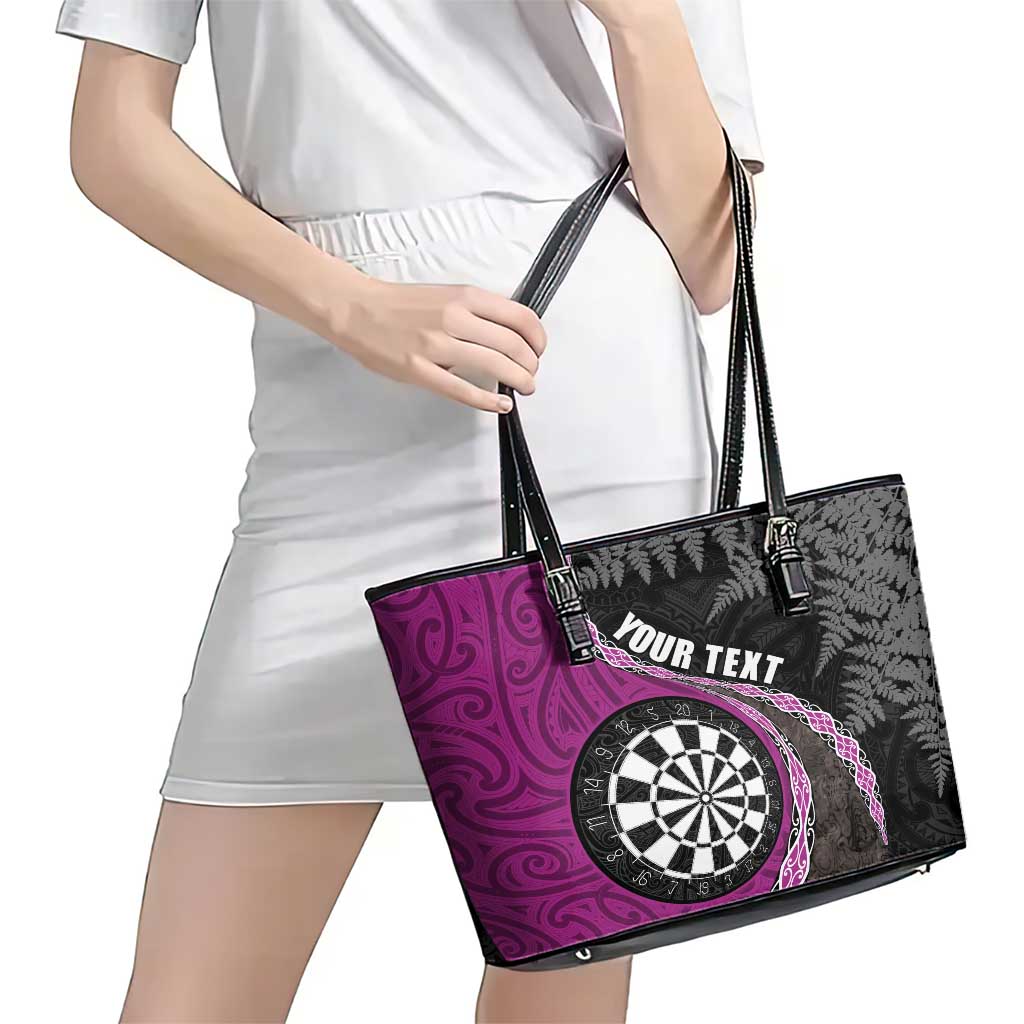 Personalised New Zealand Darts Leather Tote Bag Koru Tribal Tattoo and Silver Fern Maori Pattern Pink Color LT03 - Polynesian Pride