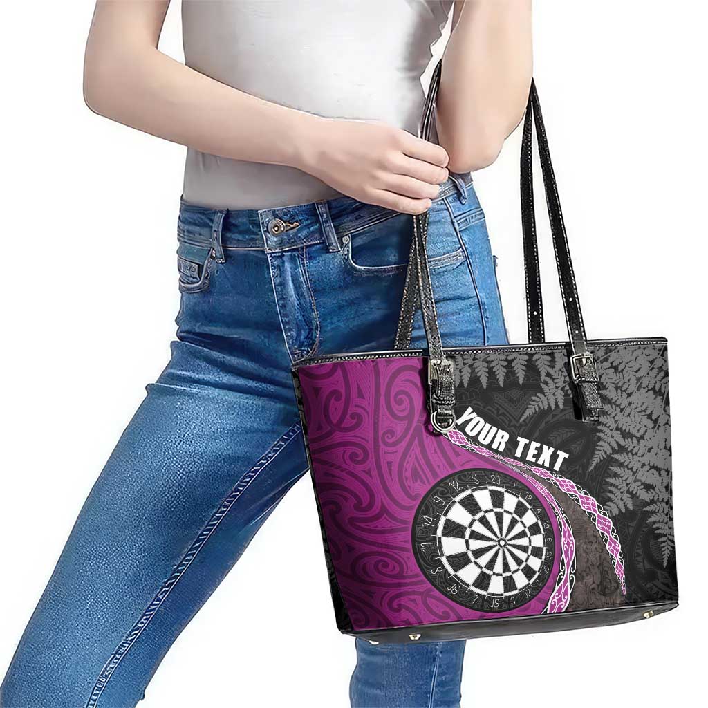 Personalised New Zealand Darts Leather Tote Bag Koru Tribal Tattoo and Silver Fern Maori Pattern Pink Color LT03 - Polynesian Pride