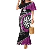 Personalised New Zealand Darts Mermaid Dress Koru Tribal Tattoo and Silver Fern Maori Pattern Pink Color LT03 Women Pink - Polynesian Pride
