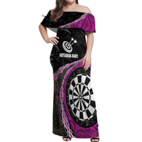 Personalised New Zealand Darts Off Shoulder Maxi Dress Koru Tribal Tattoo and Silver Fern Maori Pattern Pink Color LT03 Women Pink - Polynesian Pride