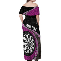 Personalised New Zealand Darts Off Shoulder Maxi Dress Koru Tribal Tattoo and Silver Fern Maori Pattern Pink Color LT03 - Polynesian Pride
