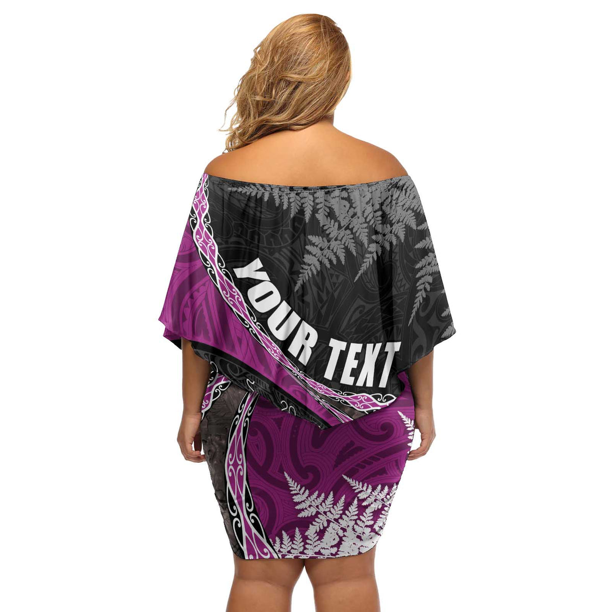 Personalised New Zealand Darts Off Shoulder Short Dress Koru Tribal Tattoo and Silver Fern Maori Pattern Pink Color LT03 - Polynesian Pride