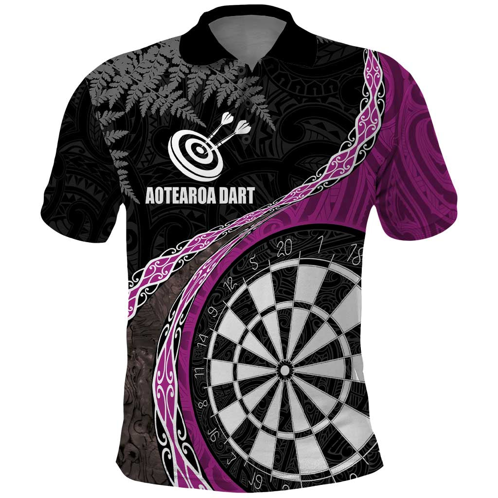 Personalised New Zealand Darts Polo Shirt Koru Tribal Tattoo and Silver Fern Maori Pattern Pink Color LT03 Pink - Polynesian Pride