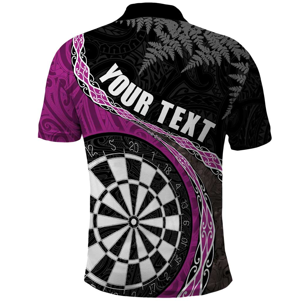 Personalised New Zealand Darts Polo Shirt Koru Tribal Tattoo and Silver Fern Maori Pattern Pink Color LT03 - Polynesian Pride