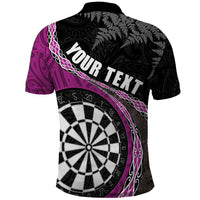 Personalised New Zealand Darts Polo Shirt Koru Tribal Tattoo and Silver Fern Maori Pattern Pink Color LT03 - Polynesian Pride