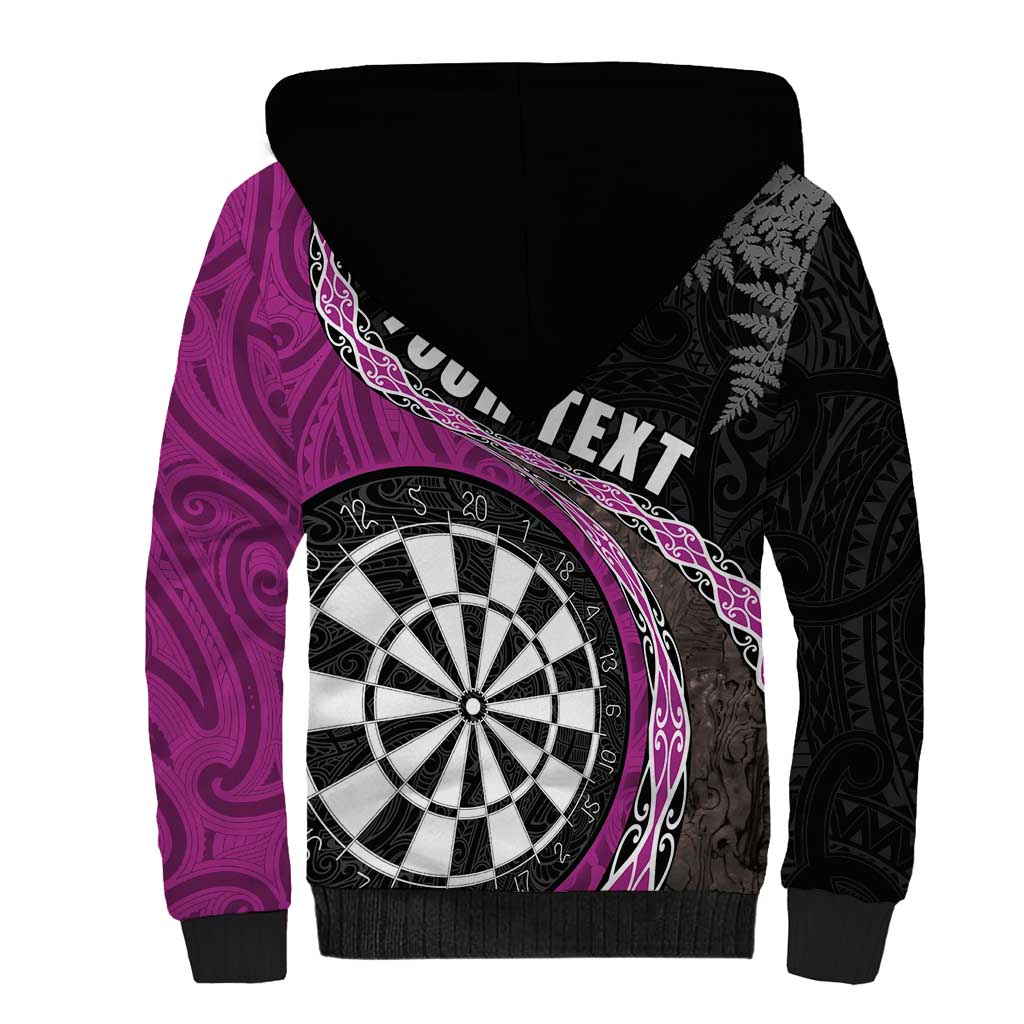 Personalised New Zealand Darts Sherpa Hoodie Koru Tribal Tattoo and Silver Fern Maori Pattern Pink Color LT03 - Polynesian Pride