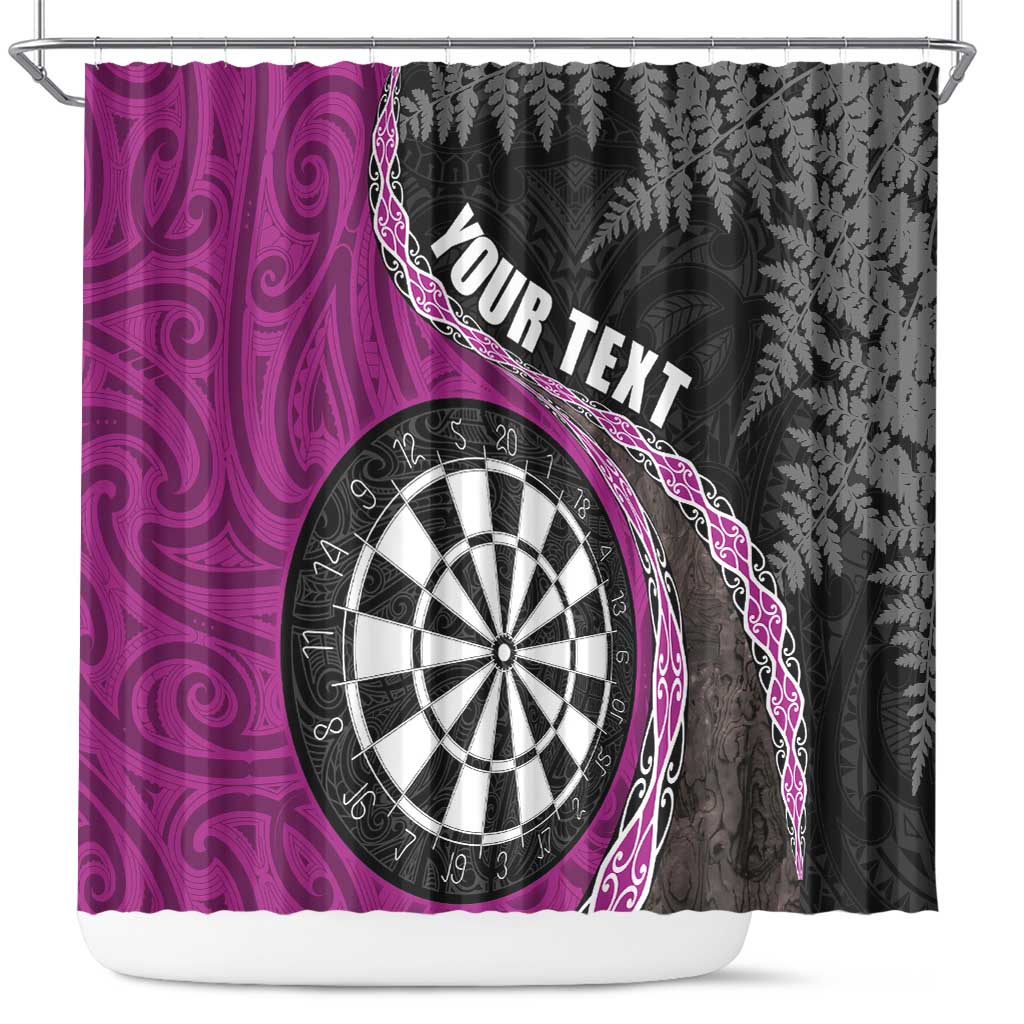 Personalised New Zealand Darts Shower Curtain Koru Tribal Tattoo and Silver Fern Maori Pattern Pink Color LT03 Pink - Polynesian Pride