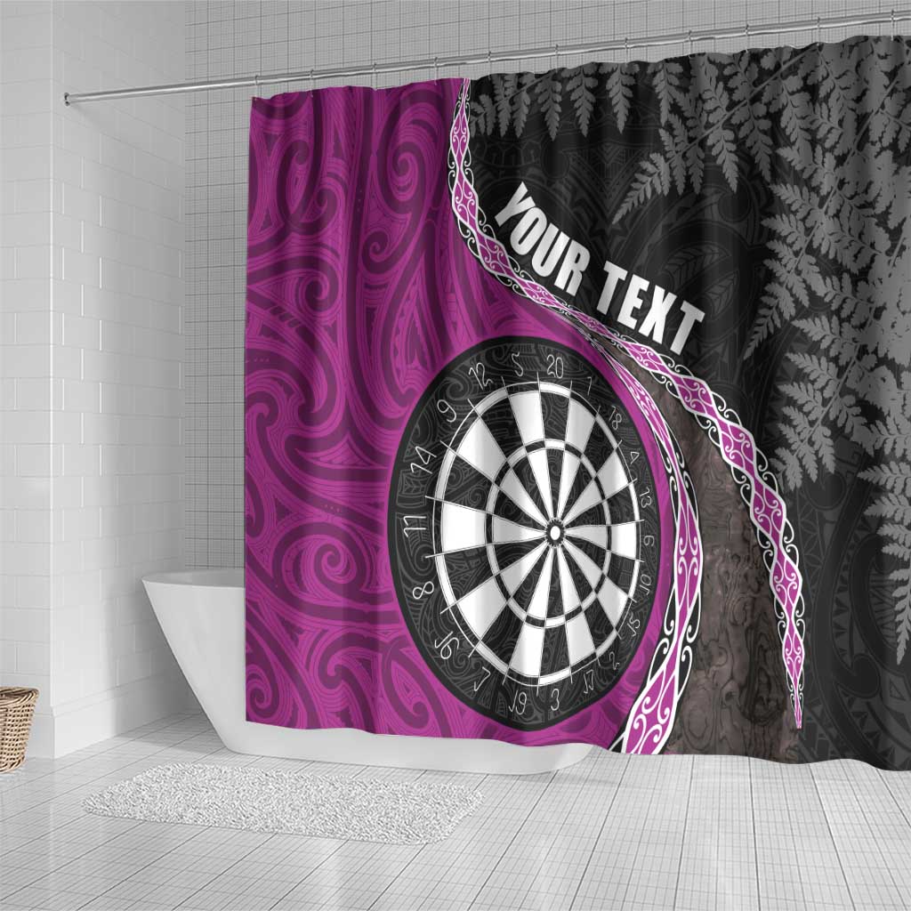 Personalised New Zealand Darts Shower Curtain Koru Tribal Tattoo and Silver Fern Maori Pattern Pink Color LT03 - Polynesian Pride