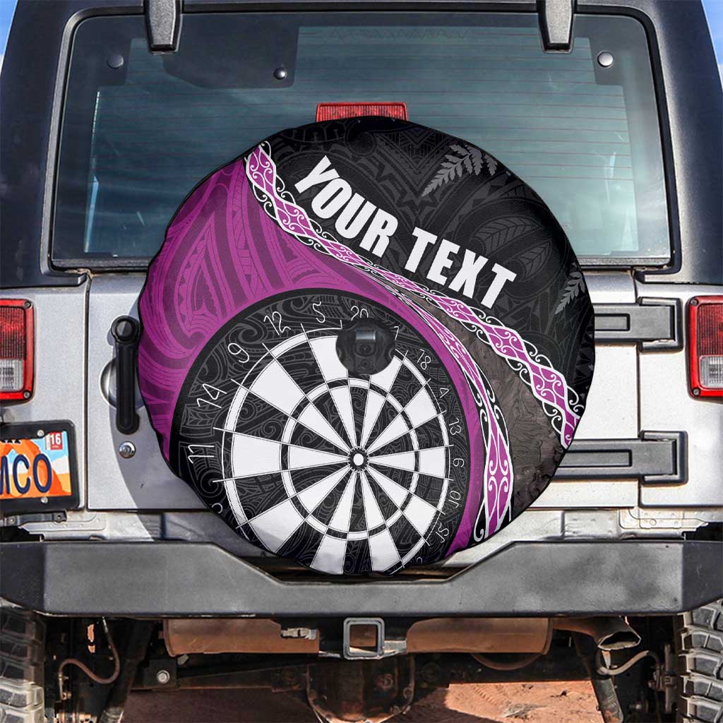 Personalised New Zealand Darts Spare Tire Cover Koru Tribal Tattoo and Silver Fern Maori Pattern Pink Color LT03 Pink - Polynesian Pride