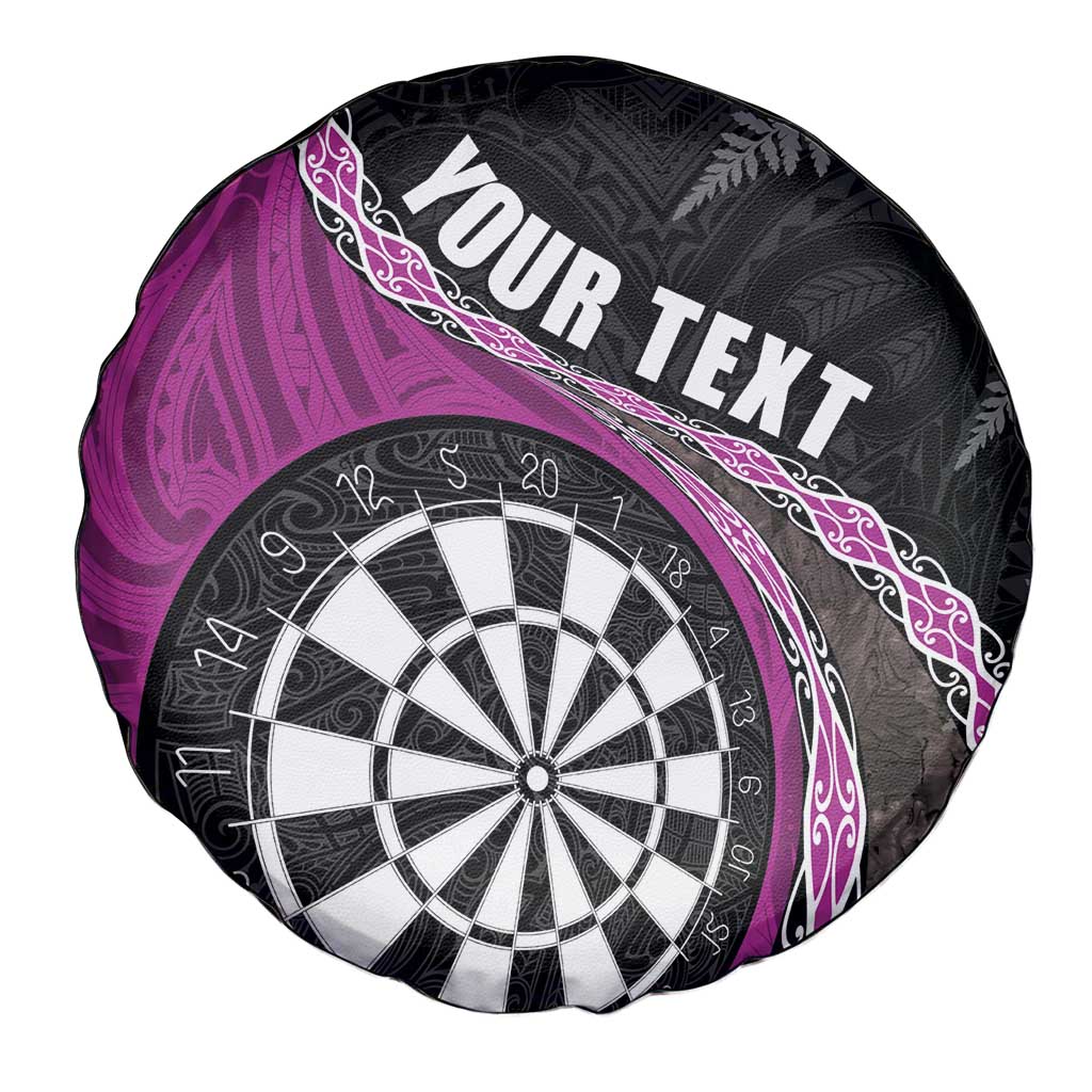 Personalised New Zealand Darts Spare Tire Cover Koru Tribal Tattoo and Silver Fern Maori Pattern Pink Color LT03 - Polynesian Pride