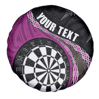 Personalised New Zealand Darts Spare Tire Cover Koru Tribal Tattoo and Silver Fern Maori Pattern Pink Color LT03 - Polynesian Pride