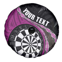 Personalised New Zealand Darts Spare Tire Cover Koru Tribal Tattoo and Silver Fern Maori Pattern Pink Color LT03 - Polynesian Pride