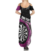 Personalised New Zealand Darts Summer Maxi Dress Koru Tribal Tattoo and Silver Fern Maori Pattern Pink Color LT03 - Polynesian Pride