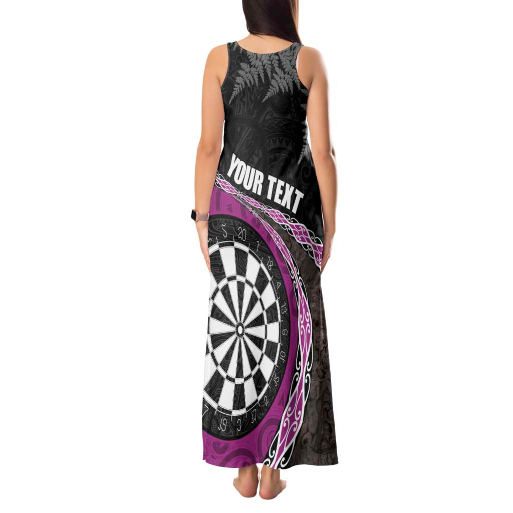 Personalised New Zealand Darts Tank Maxi Dress Koru Tribal Tattoo and Silver Fern Maori Pattern Pink Color LT03 - Polynesian Pride